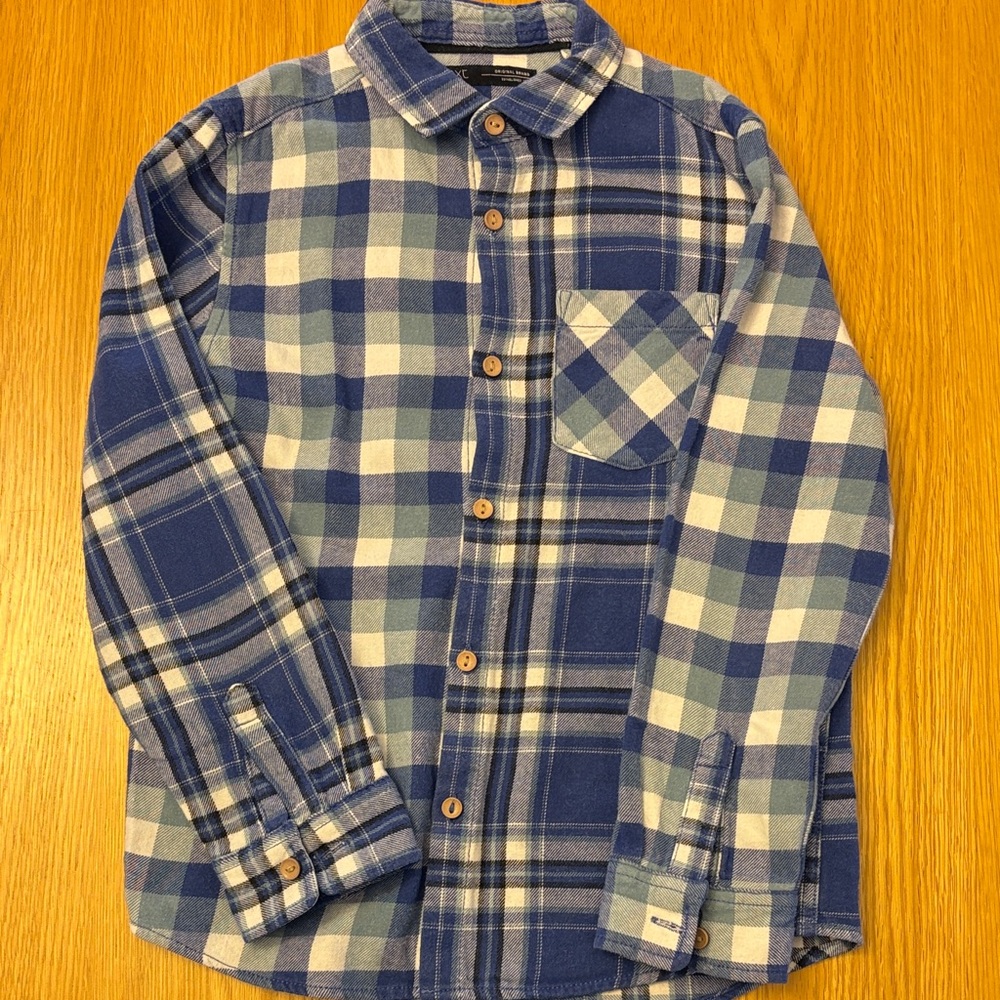 Next Boys Blue and White Cotton Check Button Down Shirt - age 6-7 years